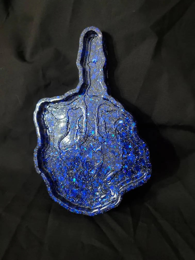Blue Glitter Vomit - Skeleton Middle Finger Tray