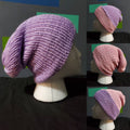 Soft Pink & Purple - Reversible - Slouchy Double Wall Beanie - Adult / Teen Knitted Hat