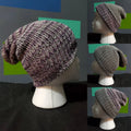 Purple Ombre & Grey Heather - Reversible - Slouchy Double Wall Beanie - Adult / Teen Knitted Hat