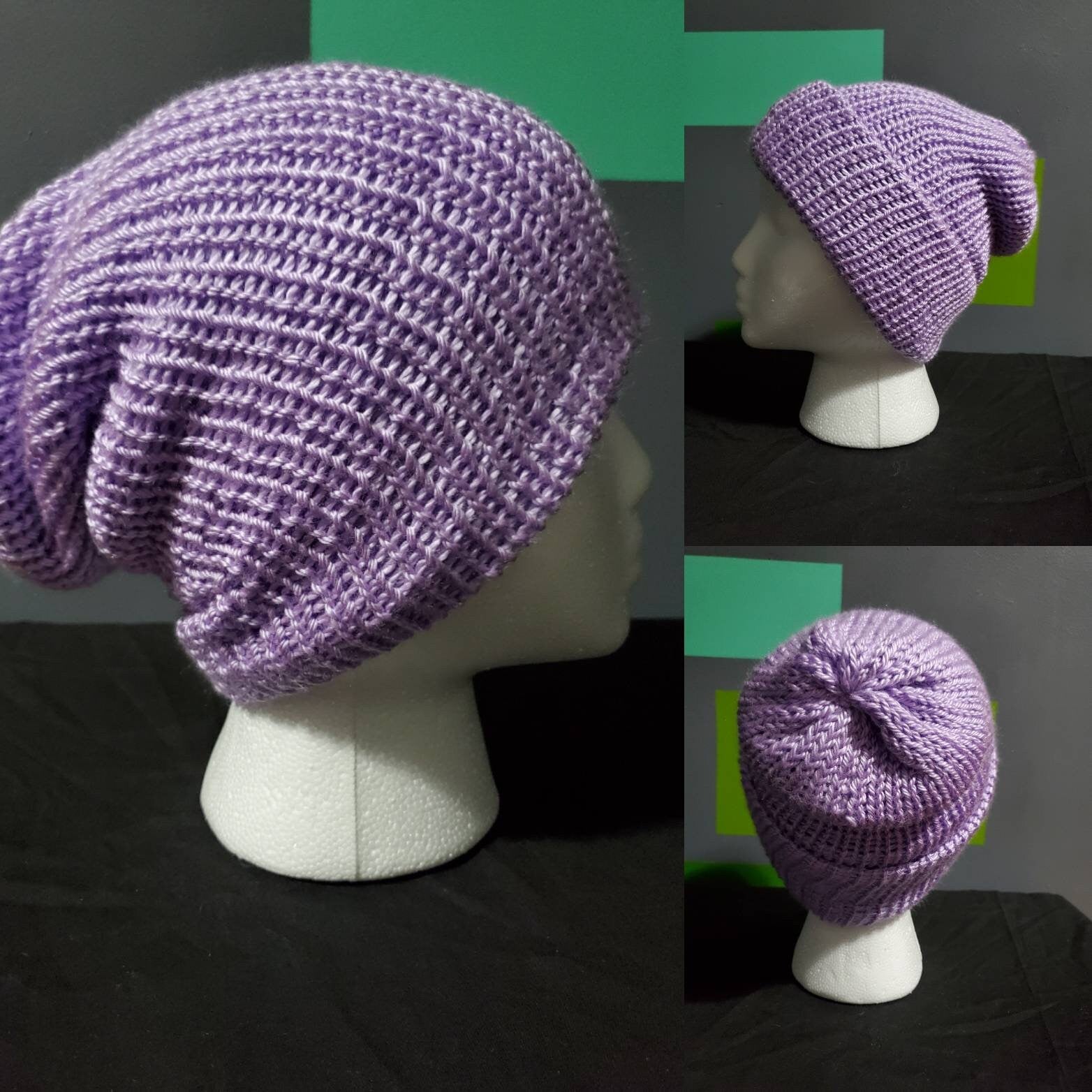 Soft Purple - Slouchy Double Wall Beanie - Adult / Teen Knitted Hat