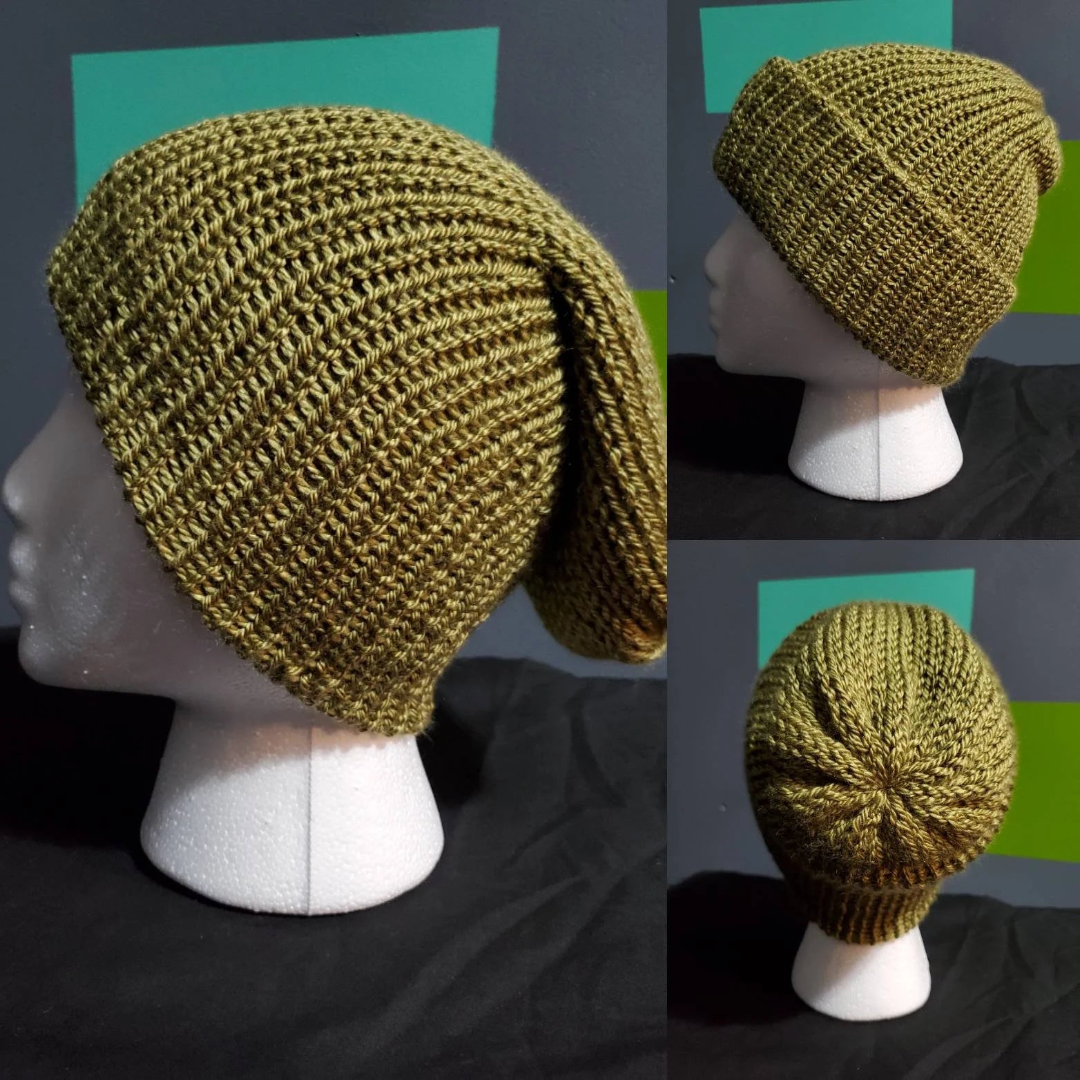 Green Moss - Slouchy Double Wall Beanie - Adult / Teen Knitted Hat