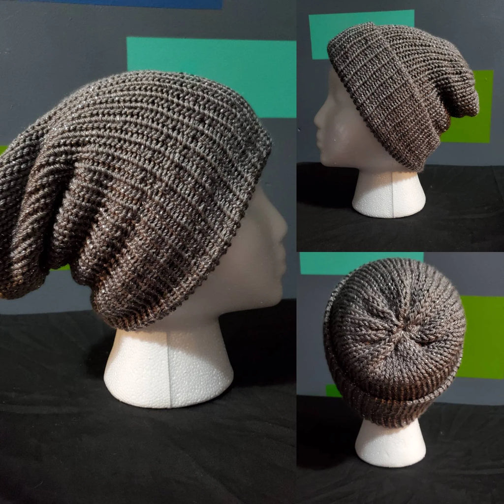 Platinum Sparkle - Slouchy Double Wall Beanie - Adult / Teen Knitted Hat