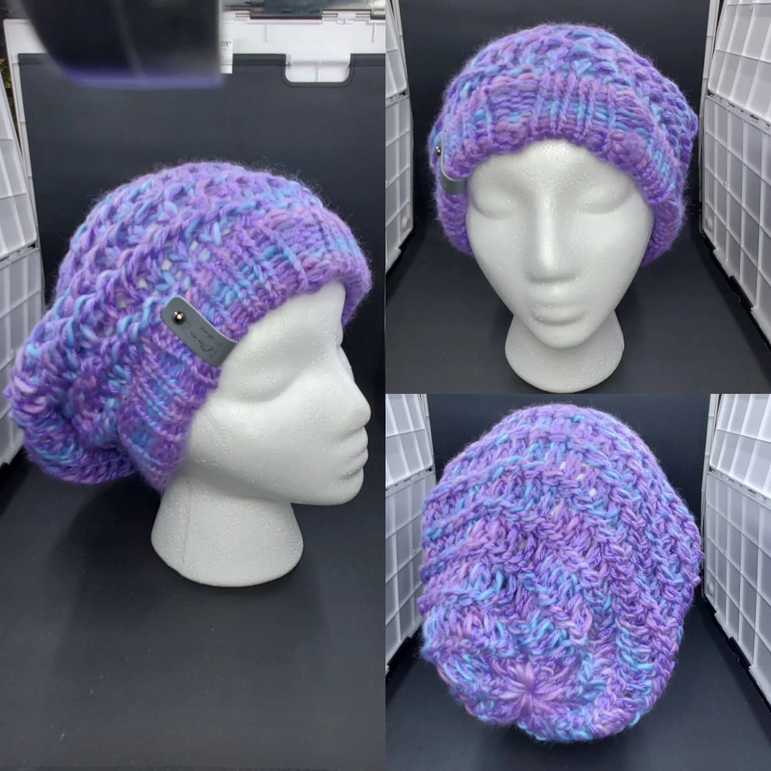Grape & Amethyst - Spiral Slouchy - Adult / Teen Knitted Hat