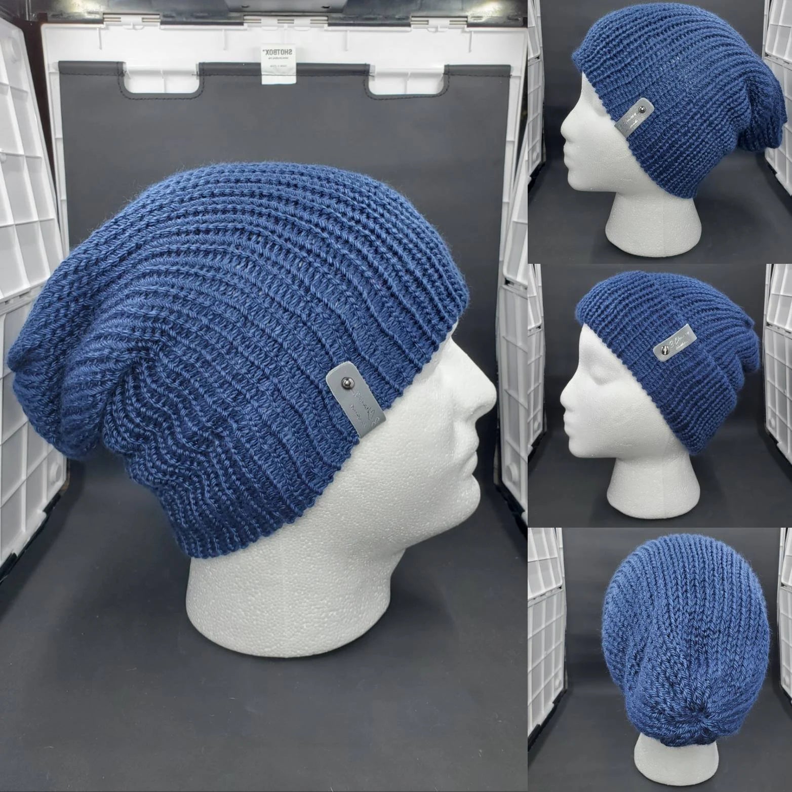 Dark County Blue - Slouchy Double Wall Beanie - Adult / Teen Knitted Hat