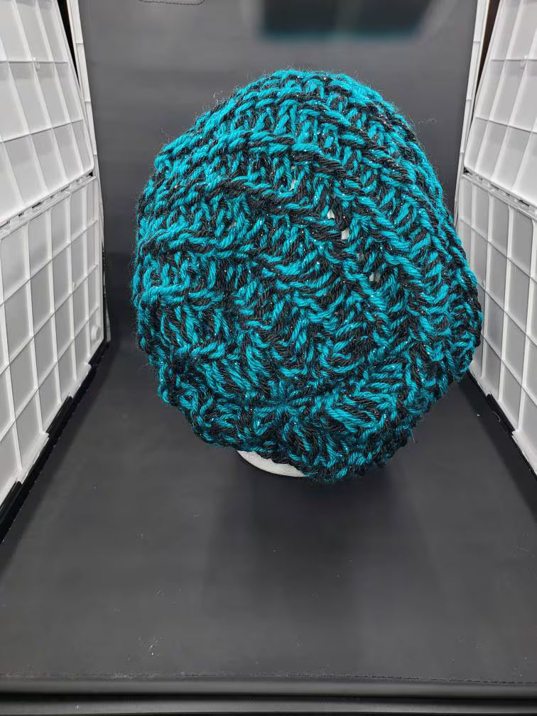 Black & Teal Sparkle - Spiral Slouchy - Adult / Teen Knitted Hat