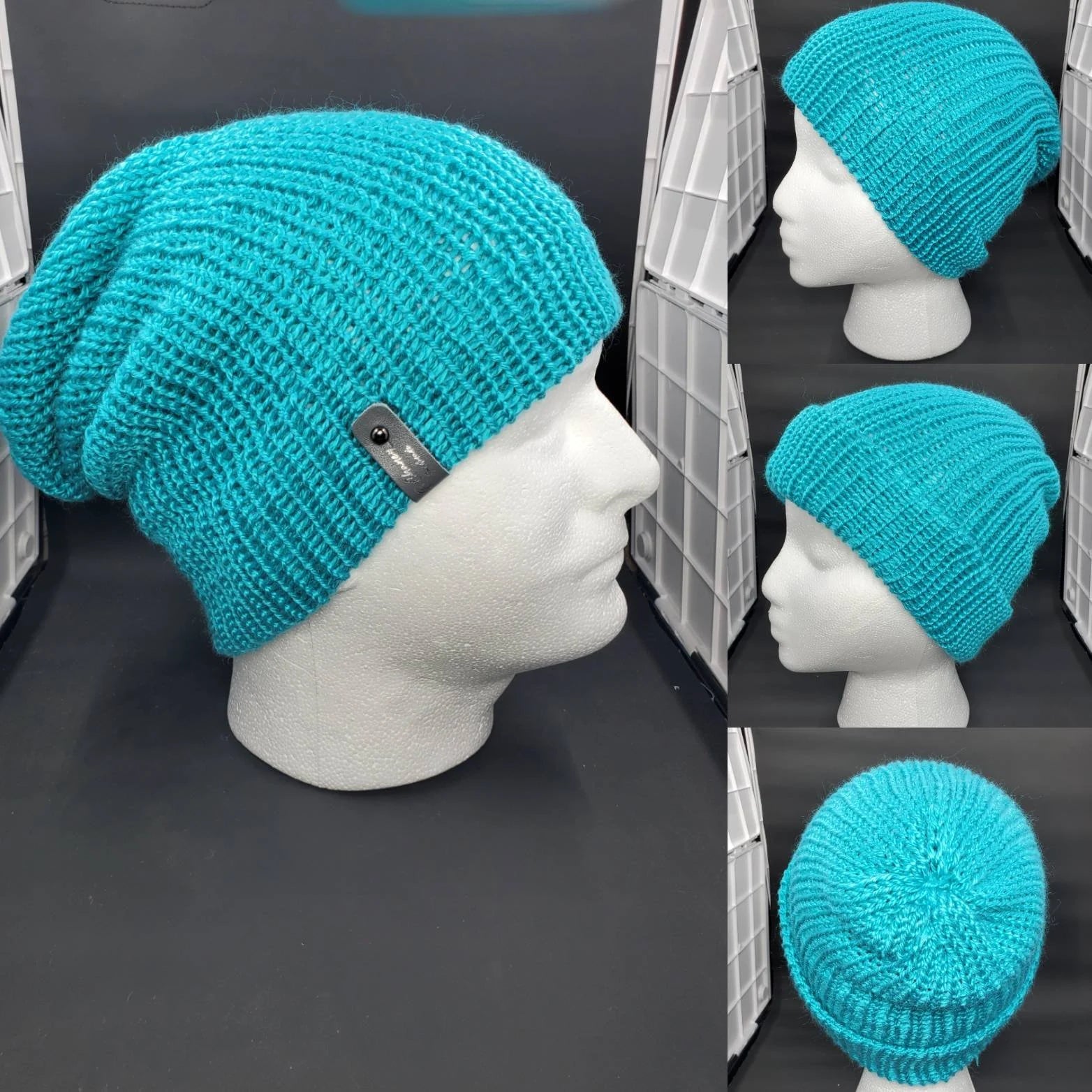 Aqua - Slouchy Double Wall Beanie - Adult / Teen Knitted Hat