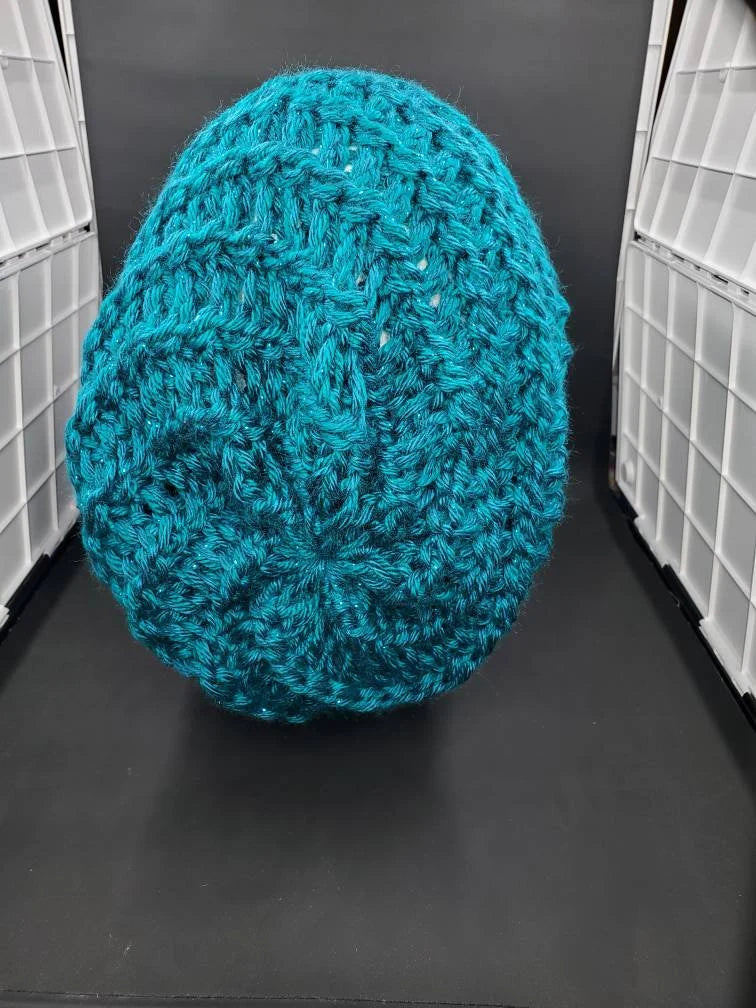 Pagoda & Teal Sparkle - Spiral Slouchy - Adult / Teen Knitted Hat