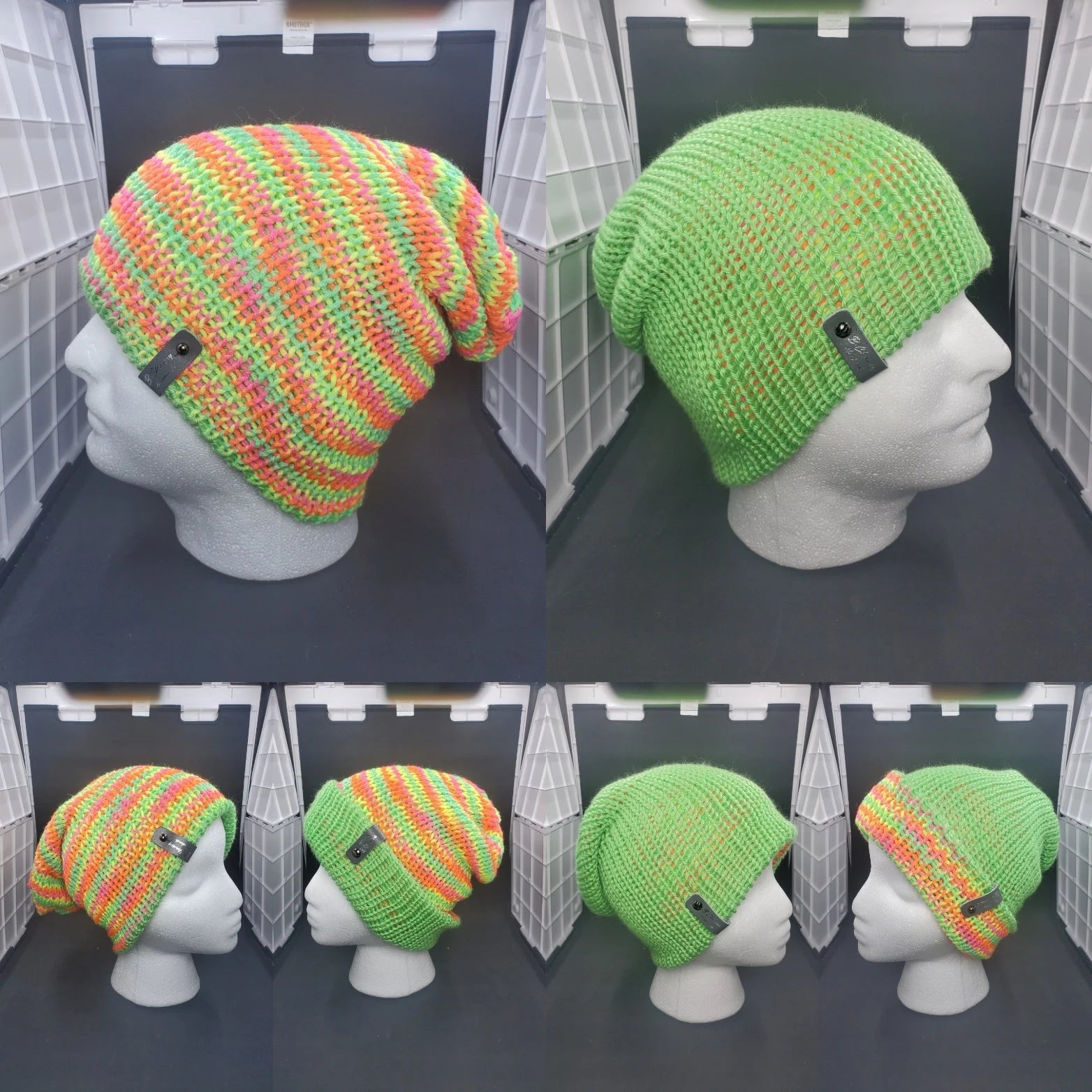 Day Glow & Lime Light - Reversible Beanie - Adult / Teen Knitted Hat
