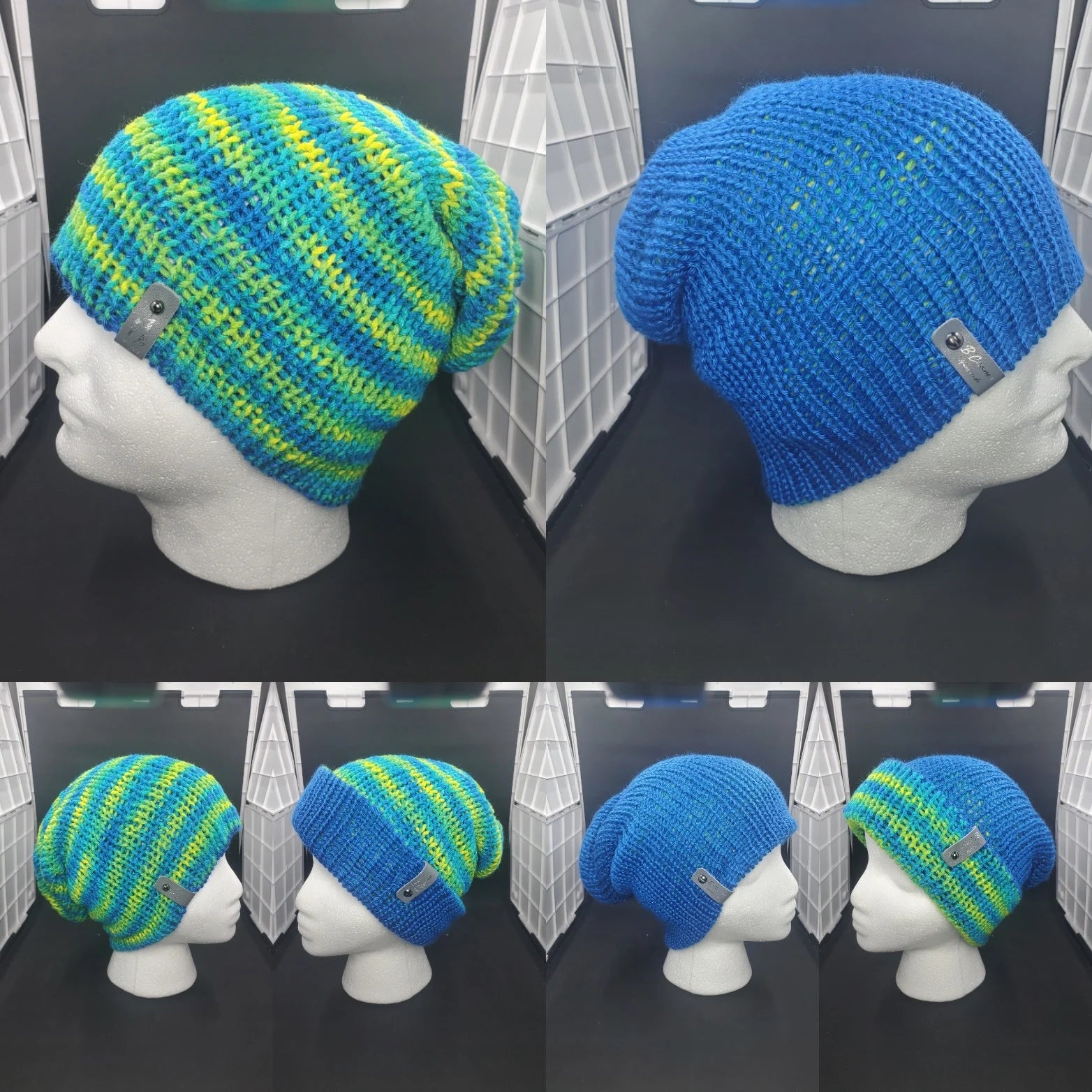Banana Berry & Royal Blue - Reversible Beanie - Adult / Teen Knitted Hat