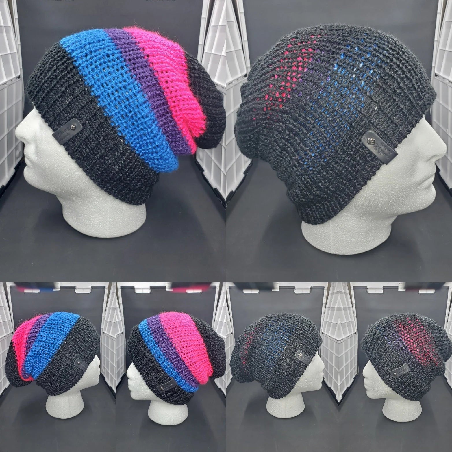 Bi Pride Chunky Stripes with Black - Reversible Beanie - Adult / Teen Knitted Hat