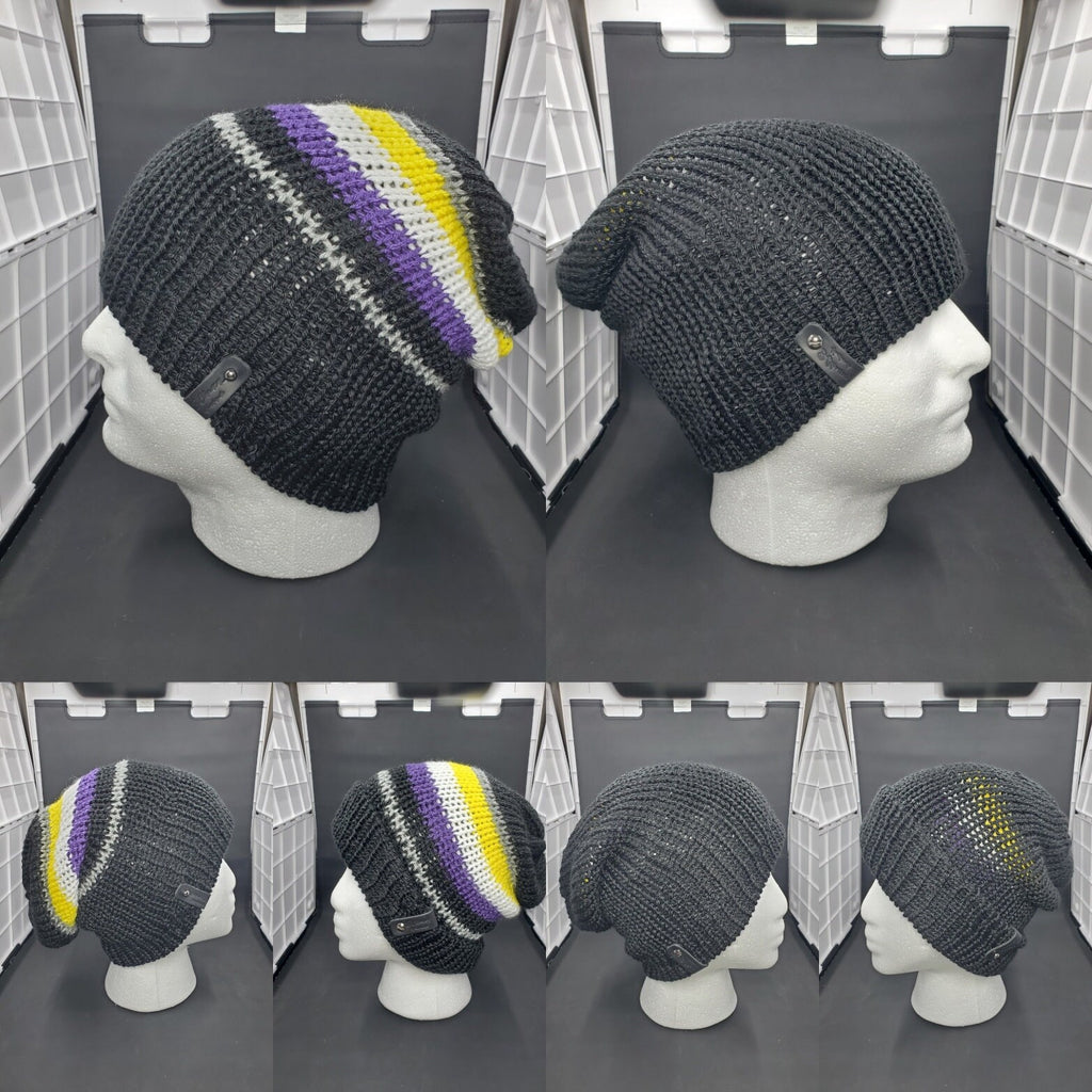 Non-Binary Pride with Black - Reversible Beanie - Adult / Teen Knitted Hat