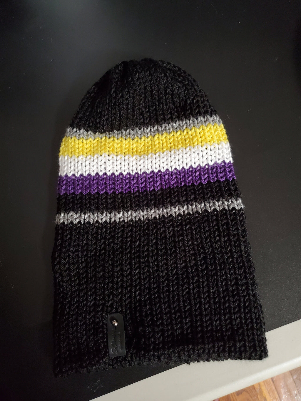 Non-Binary Pride with Black - Reversible Beanie - Adult / Teen Knitted Hat