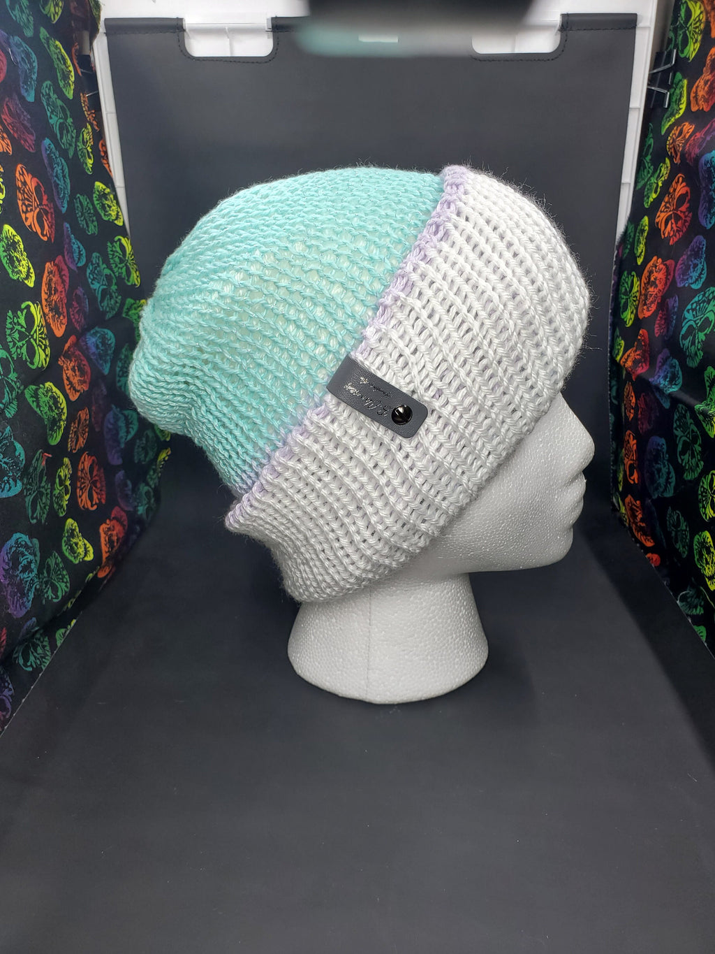 Cool Pastel Sparkles & White - Reversible Beanie - Adult / Teen Knitted Hat