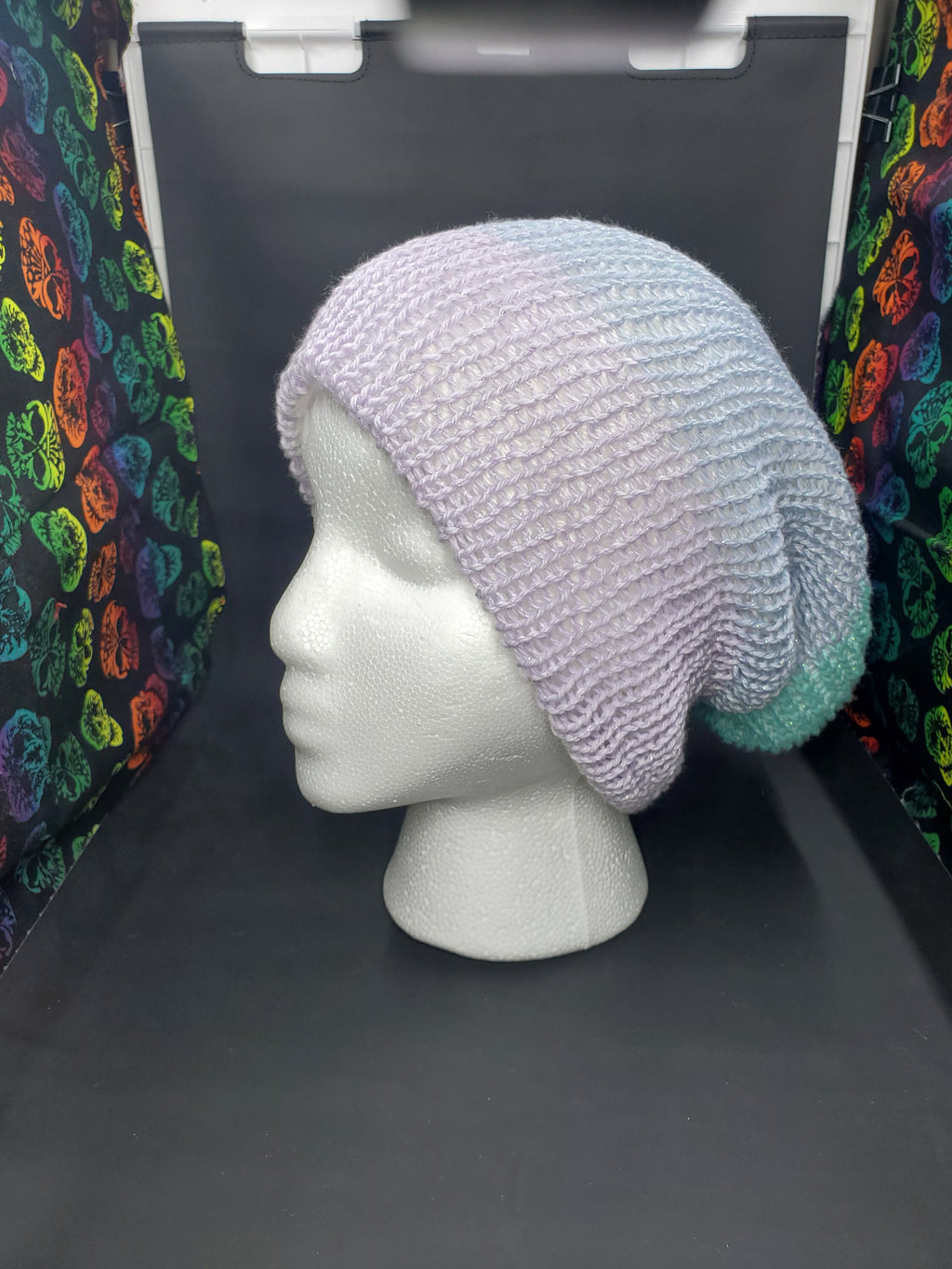 Cool Pastel Sparkles & White - Reversible Beanie - Adult / Teen Knitted Hat