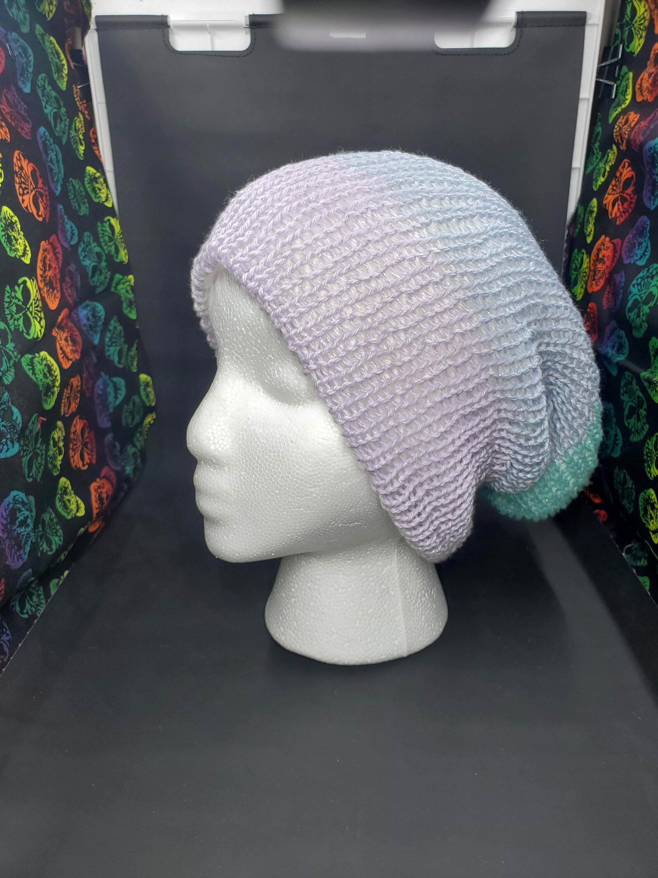 Cool Pastel Sparkles & White - Reversible Beanie - Adult / Teen Knitted Hat