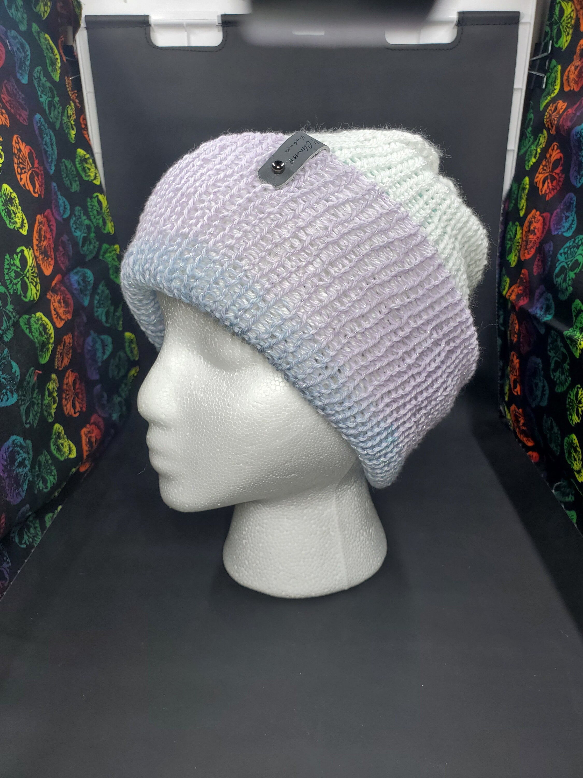 Cool Pastel Sparkles & White - Reversible Beanie - Adult / Teen Knitted Hat