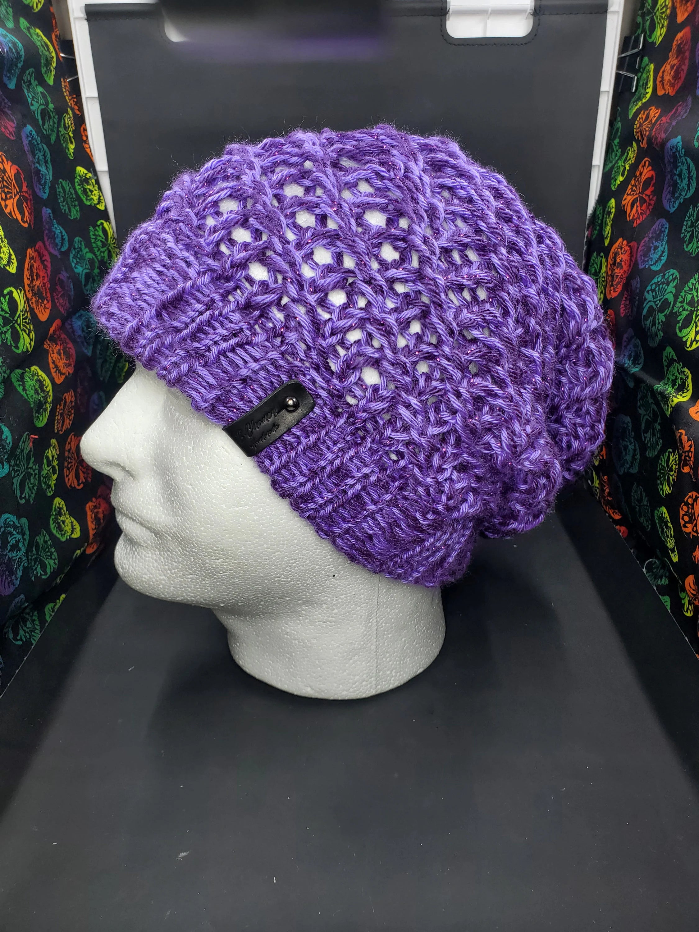 Grape & Purple Sparkle - Spiral Slouchy - Adult / Teen Knitted Hat