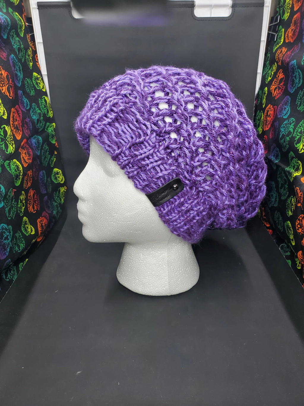 Grape & Purple Sparkle - Spiral Slouchy - Adult / Teen Knitted Hat