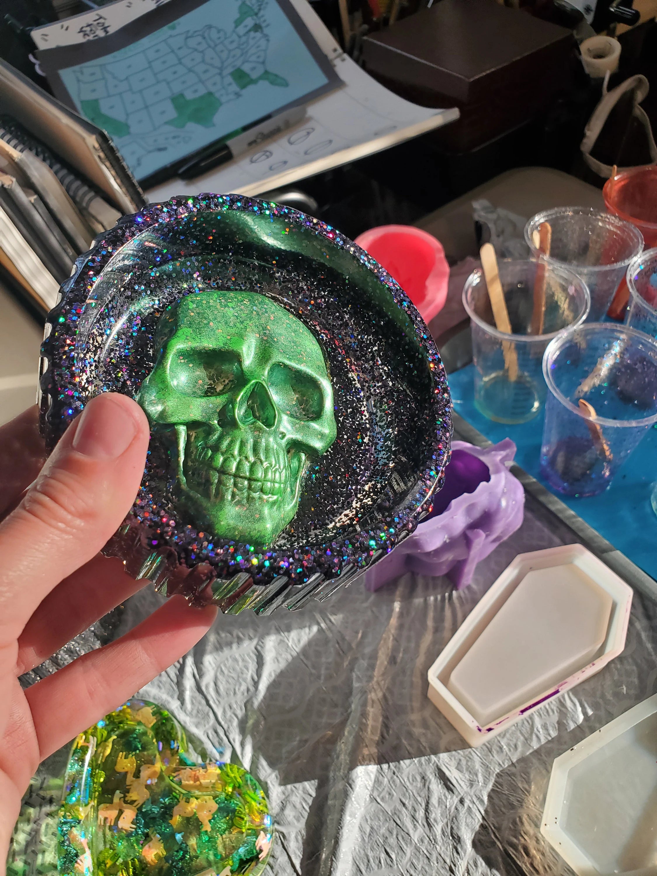 Green & Black Rainbow - Skull Face - Ash Tray