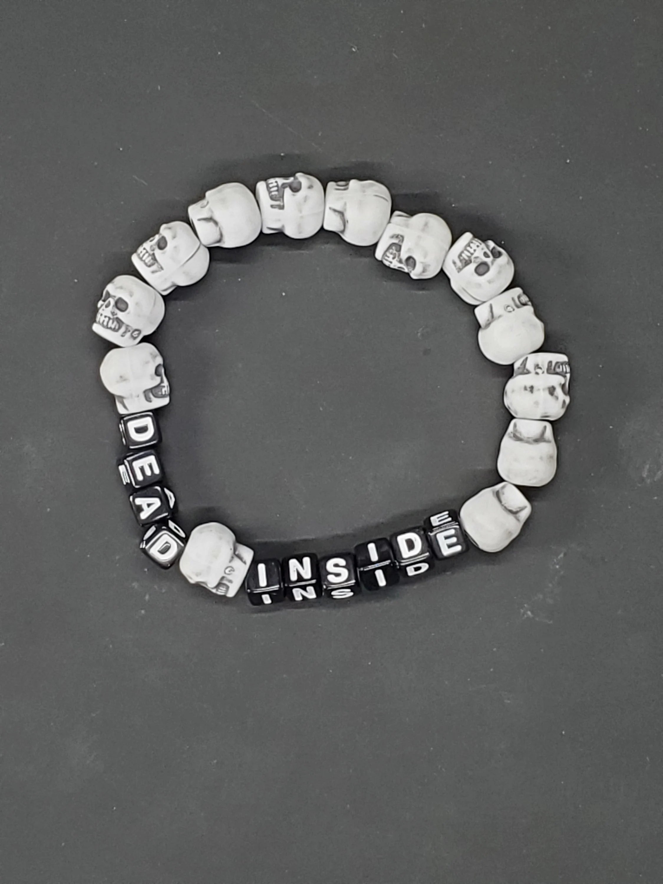Dead Inside - White Skull - Beaded Bracelet