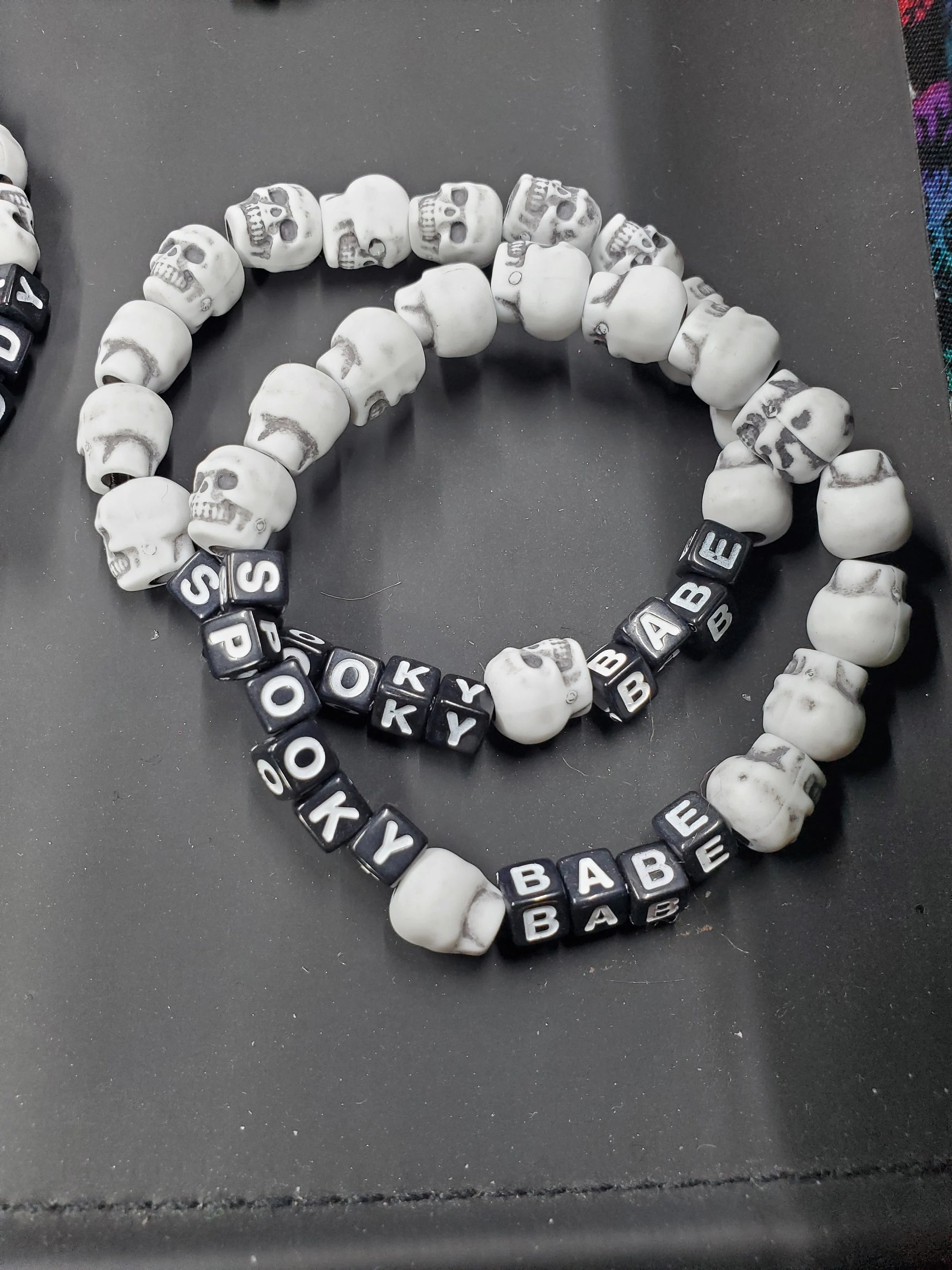 Spooky Babe - White Skull - Beaded Bracelet