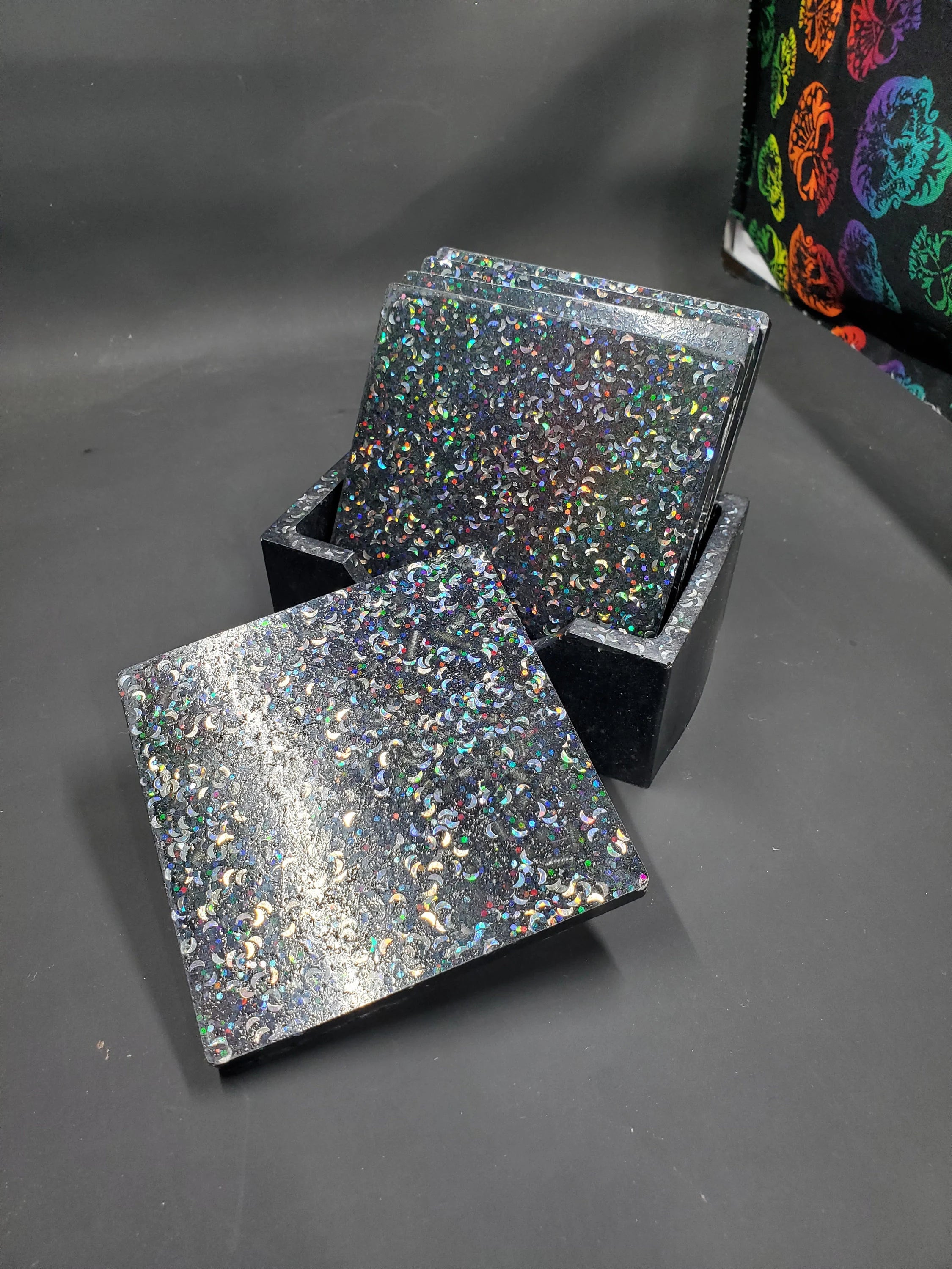 Metallic Black Moon - Resin Coasters - Set of 5 - B Grade