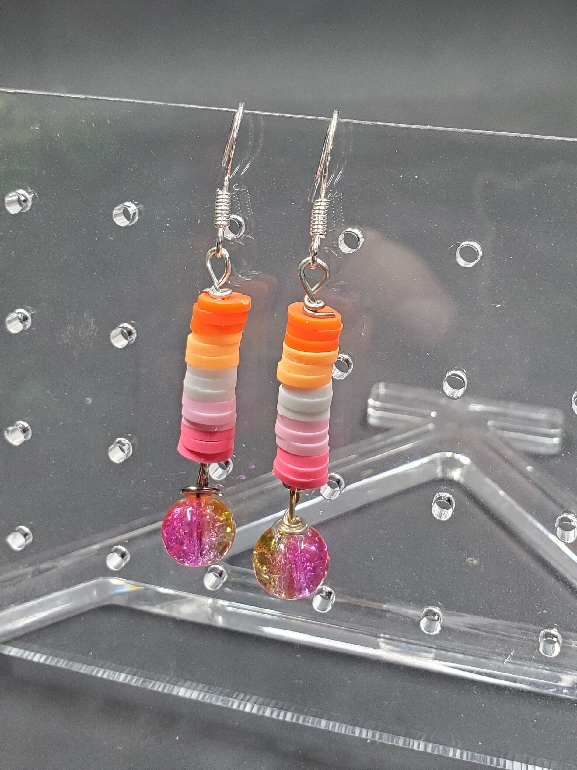 Lesbian Pride Stacked Cracked Glass - Earrings - (.925 Sterling Silver Hooks)