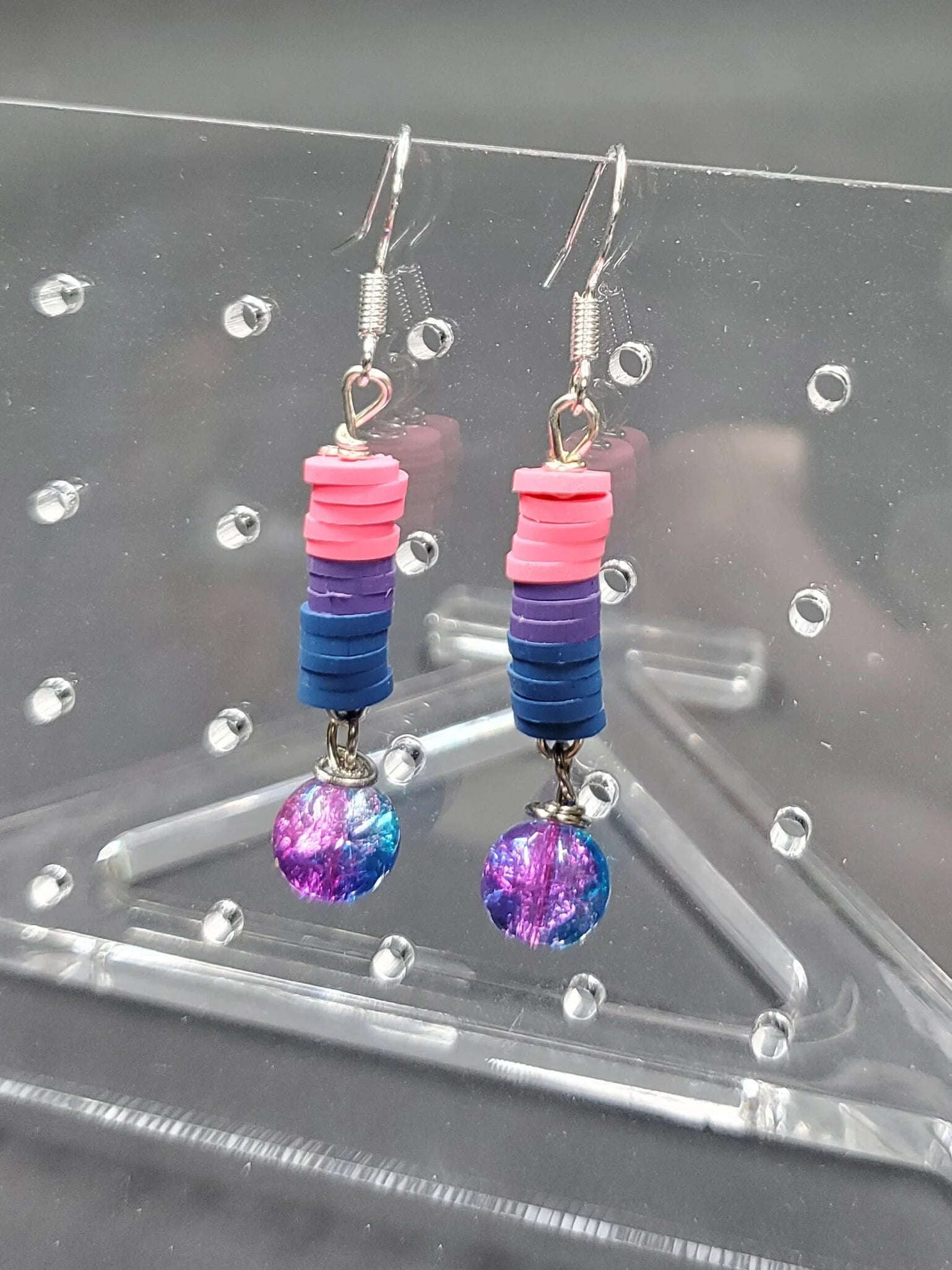 Bi Pride Stacked Cracked Glass - Earrings - (.925 Sterling Silver Hooks)