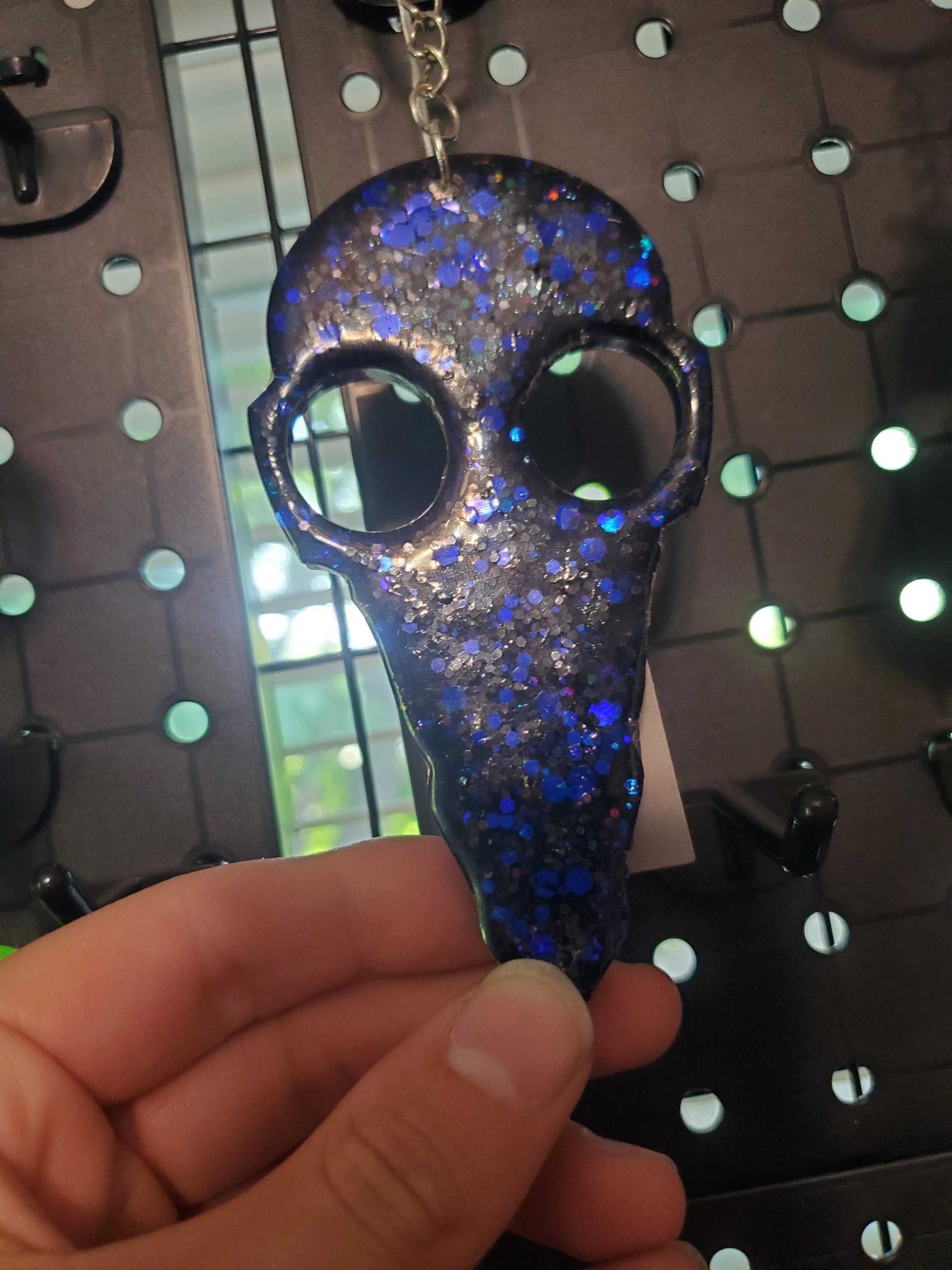Galaxy Blue Bird Skull - Resin Key Chain