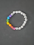 Rainbow & White Skull - Beaded Bracelet