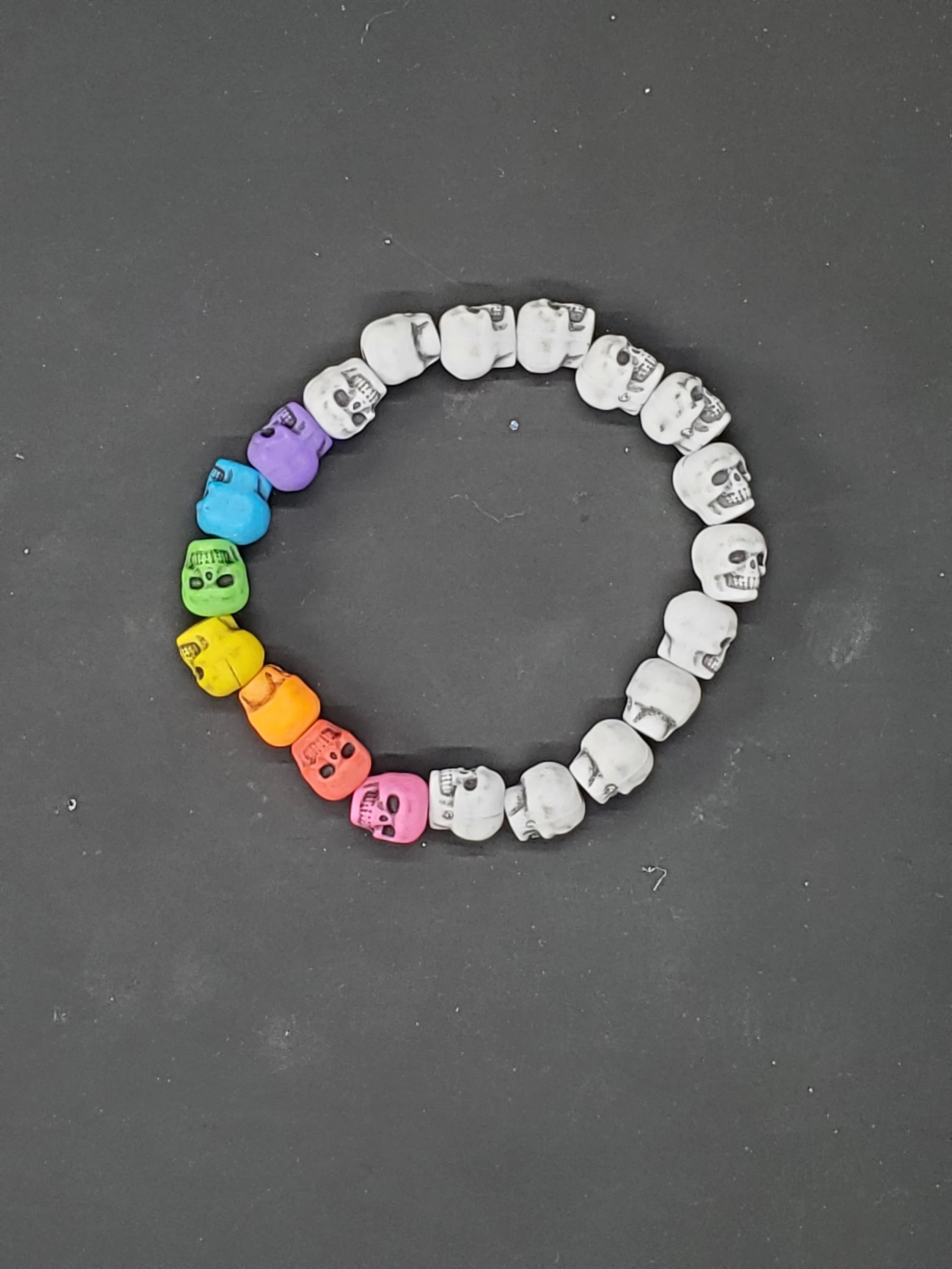Rainbow & White Skull - Beaded Bracelet