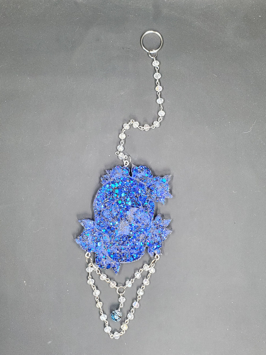 Blue Sparkle Rose Skull - Hanging Decor