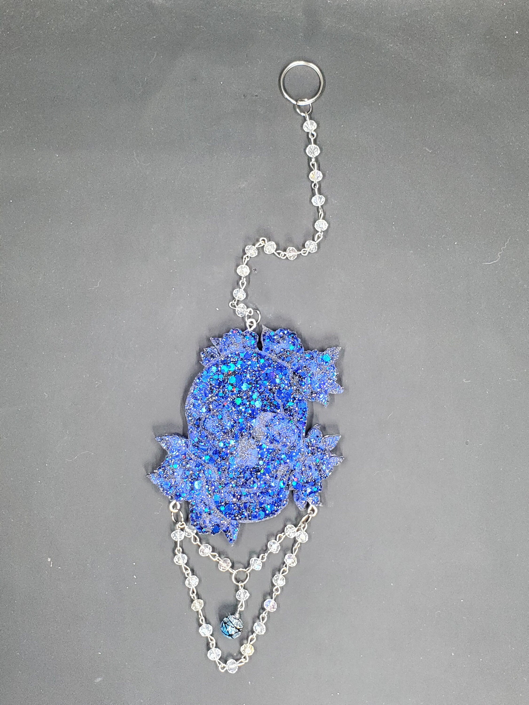 Blue Sparkle Rose Skull - Hanging Decor