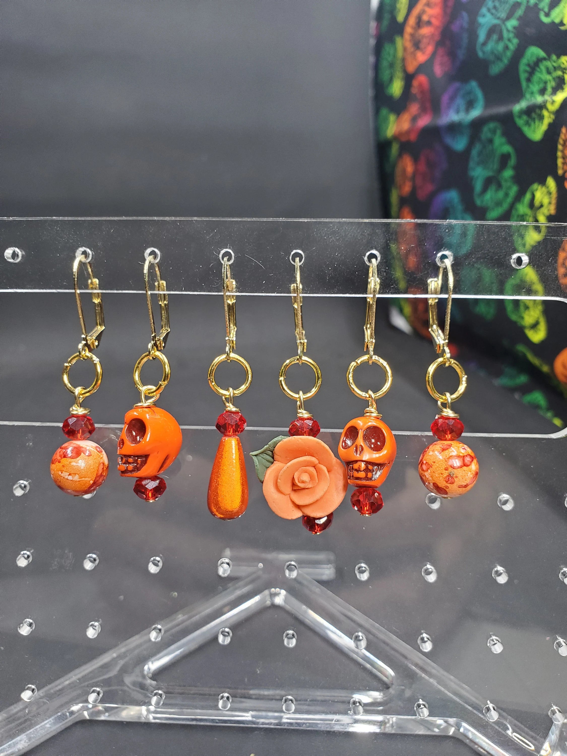 Skull & Rose Heat (A) Stitch Markers - Set of 6