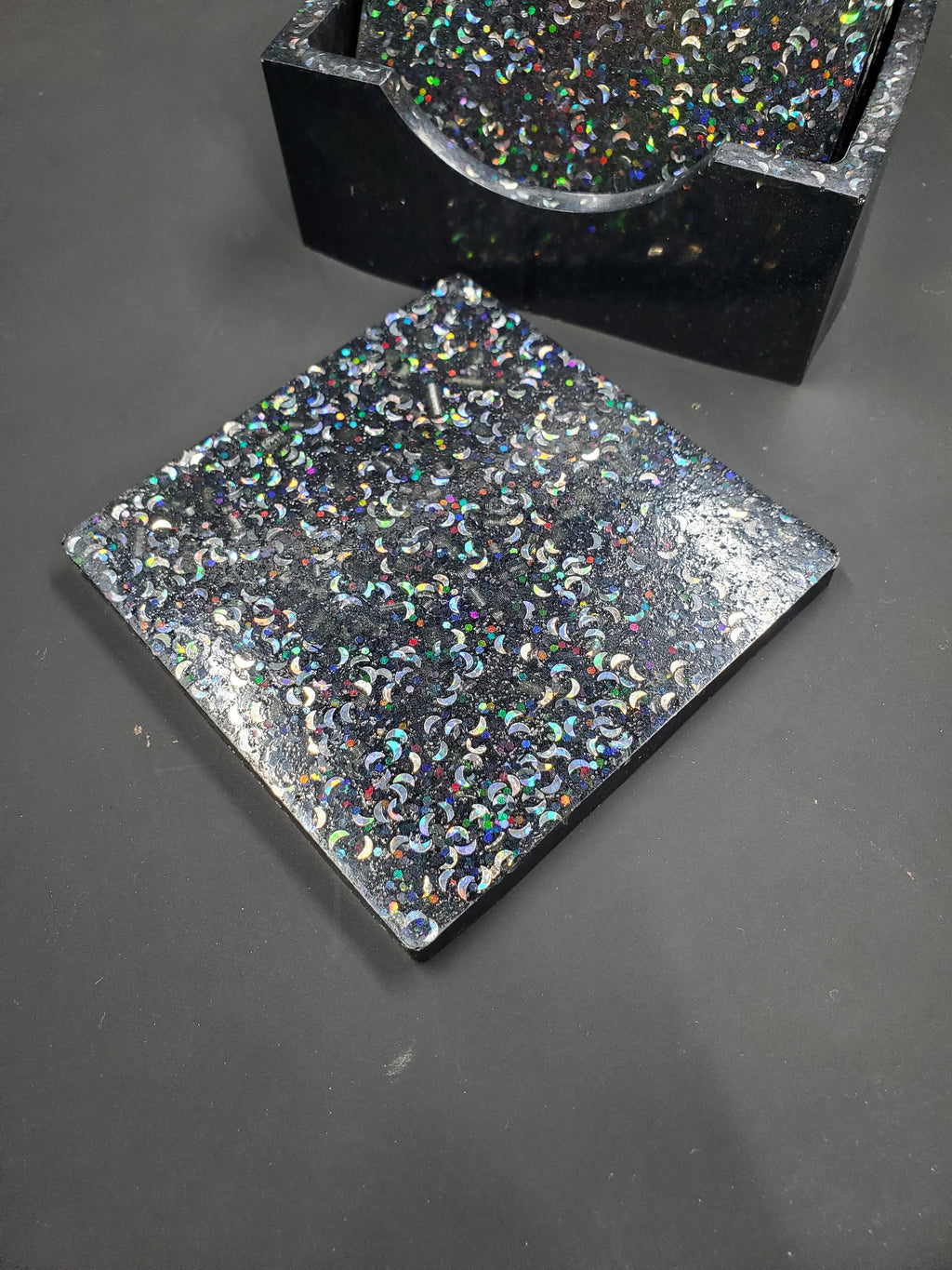 Metallic Black Moon - Resin Coasters - Set of 5 - B Grade