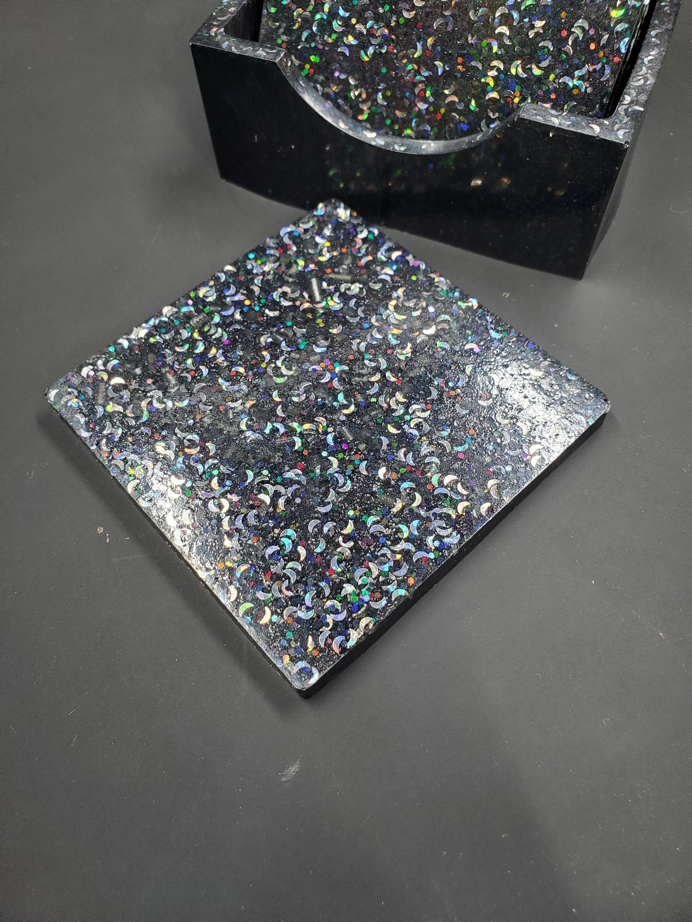 Metallic Black Moon - Resin Coasters - Set of 5 - B Grade