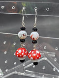 Bloody Mushroom - Glass Bead - Earrings - (.925 Sterling Silver Hooks)