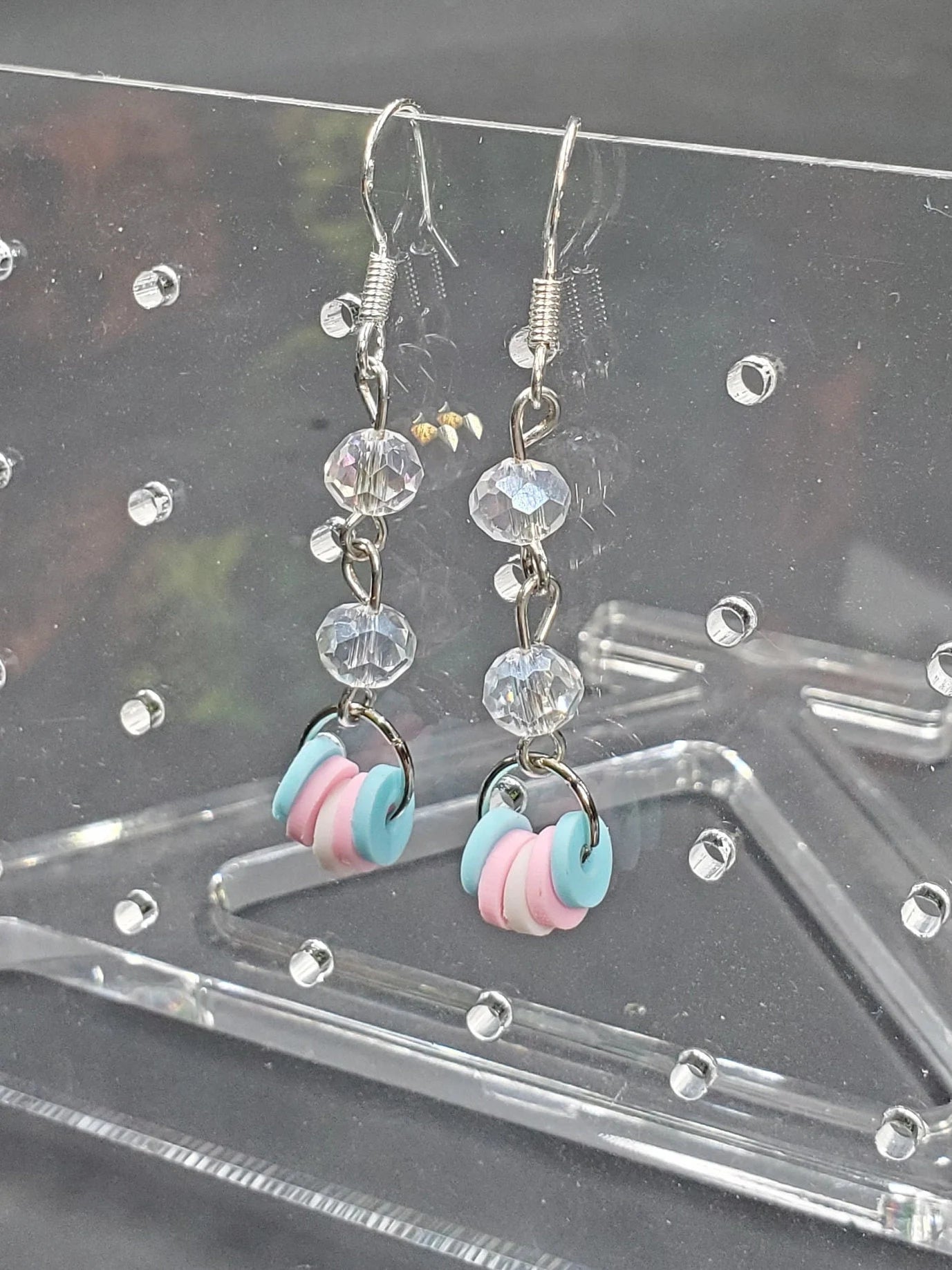 Trans Pride Crystal Stacked - Earrings - (.925 Sterling Silver Hooks)