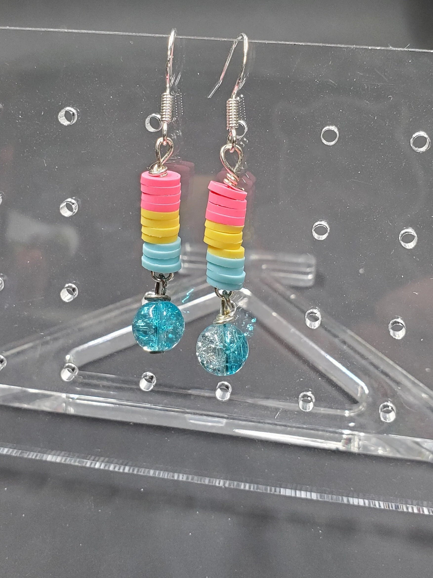 Pan Pride Stacked Cracked Glass - Earrings - (.925 Sterling Silver Hooks)