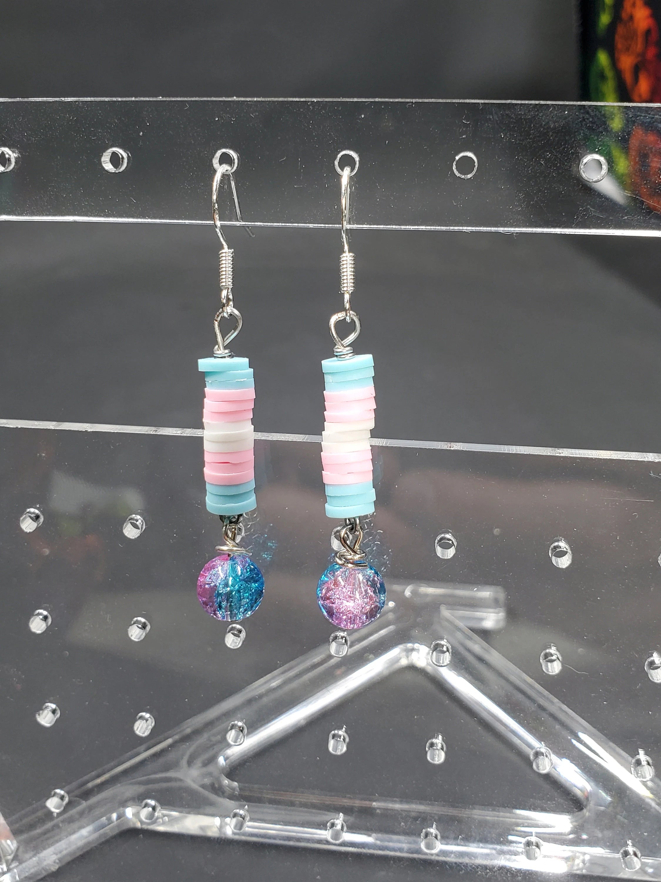 Trans Pride Stacked Cracked Glass - Earrings - (.925 Sterling Silver Hooks)