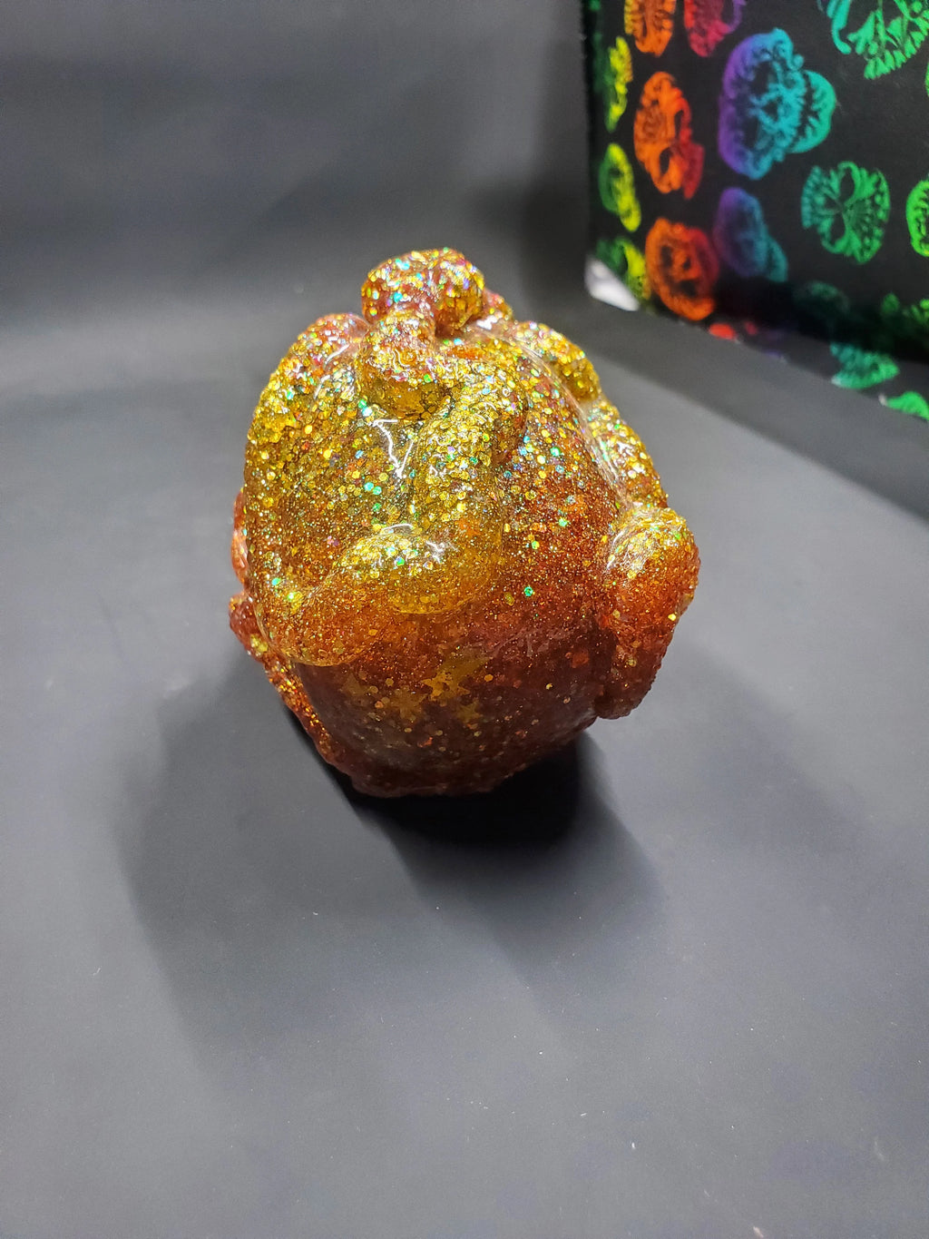 Yellow Orange Glitter Vomit - Snake Resin Skull