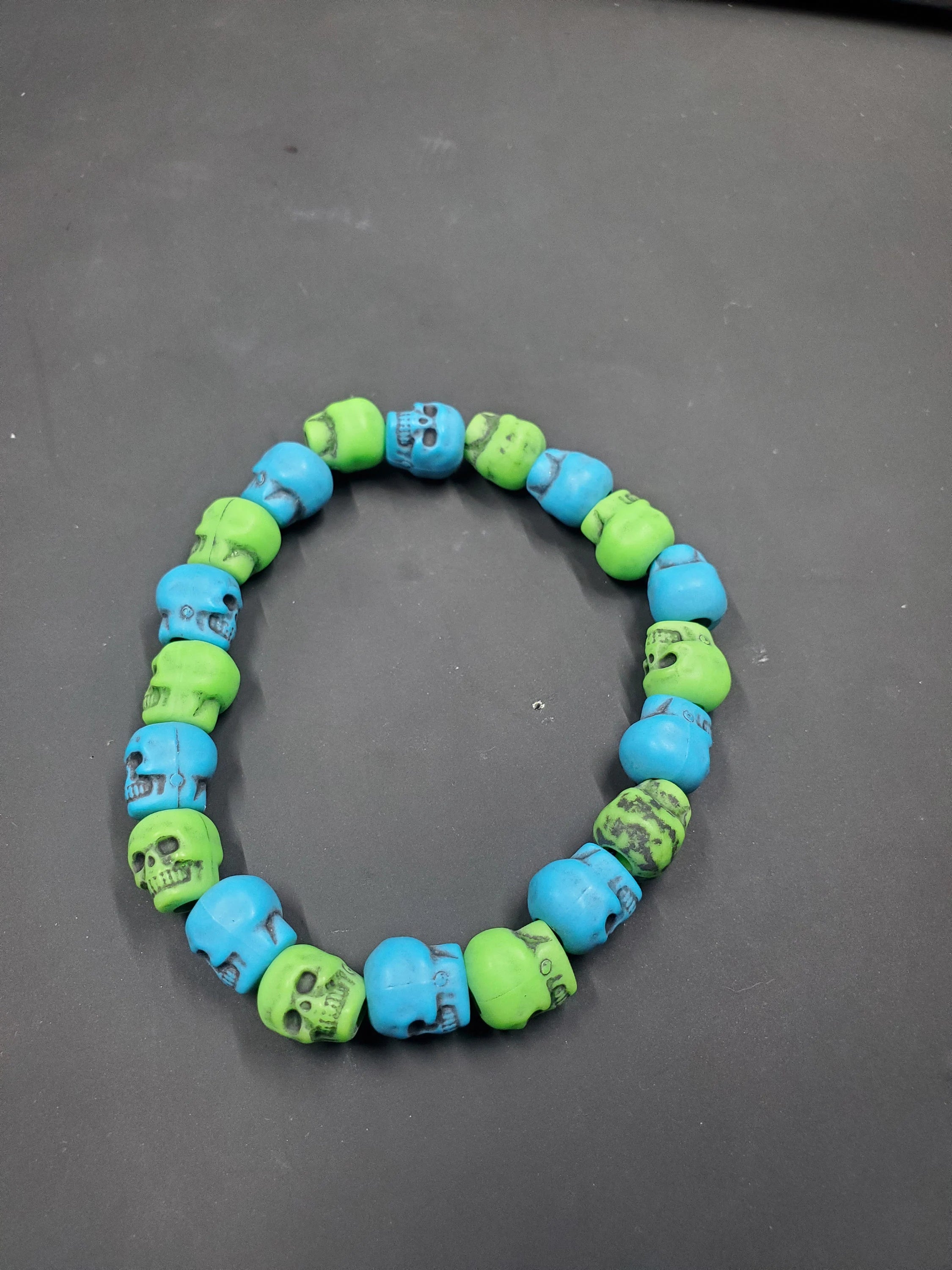 Green & Blue Skull - Beaded Bracelet