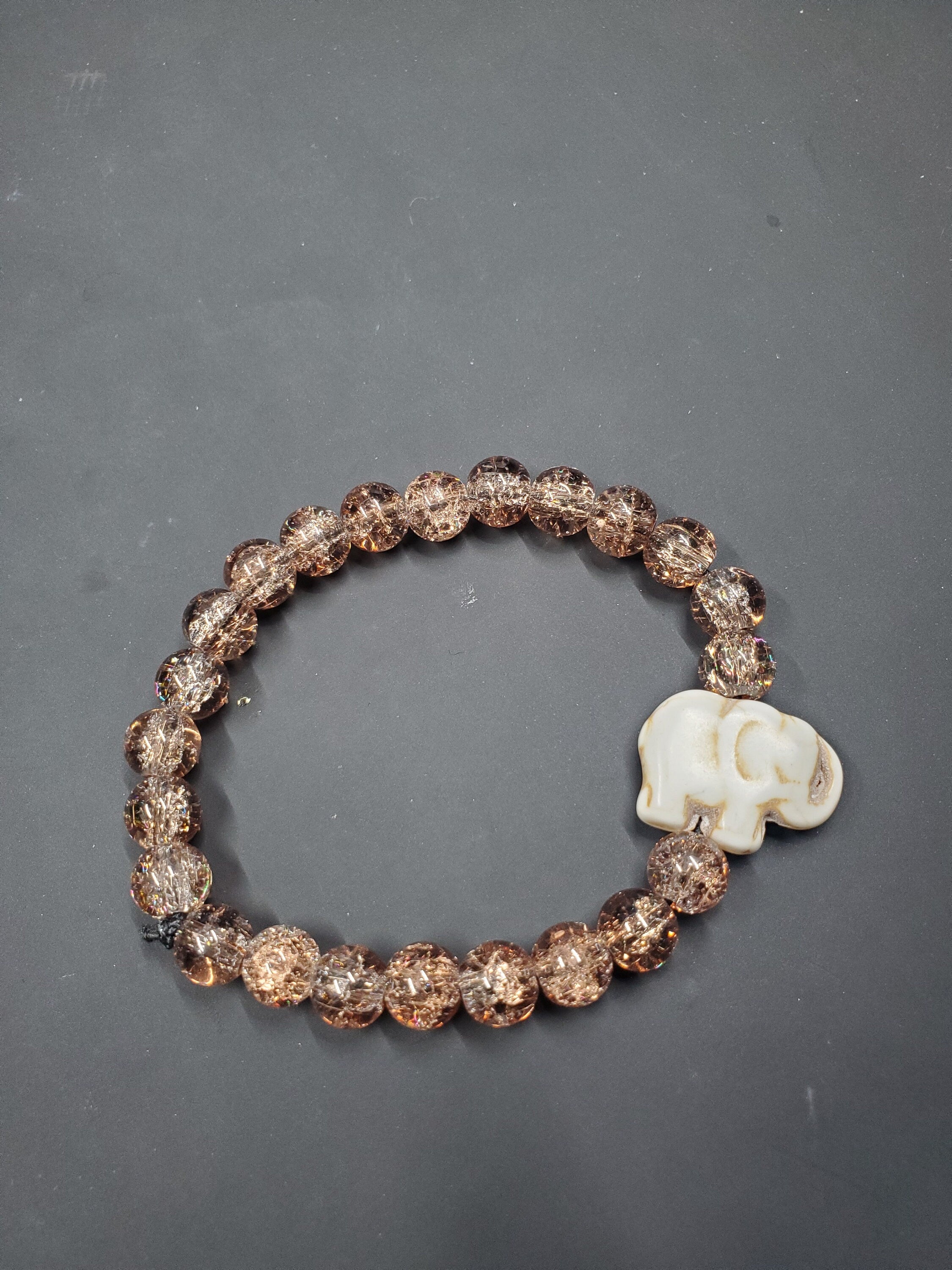 White Elephant & Tan Crackle - Beaded Bracelet