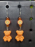 Orange Bear - Earrings - (.925 Sterling Silver Hooks)