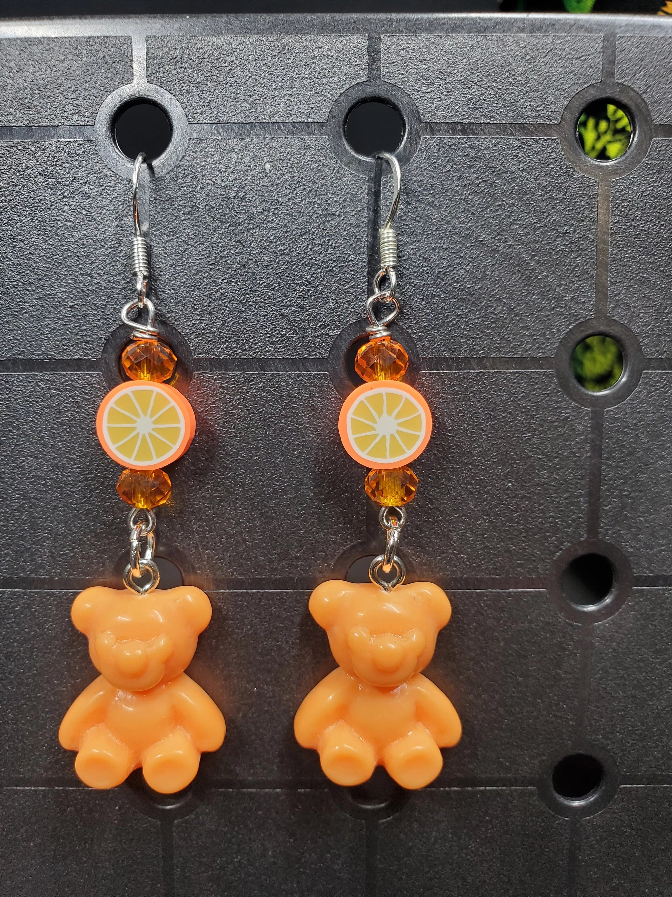 Orange Bear - Earrings - (.925 Sterling Silver Hooks)