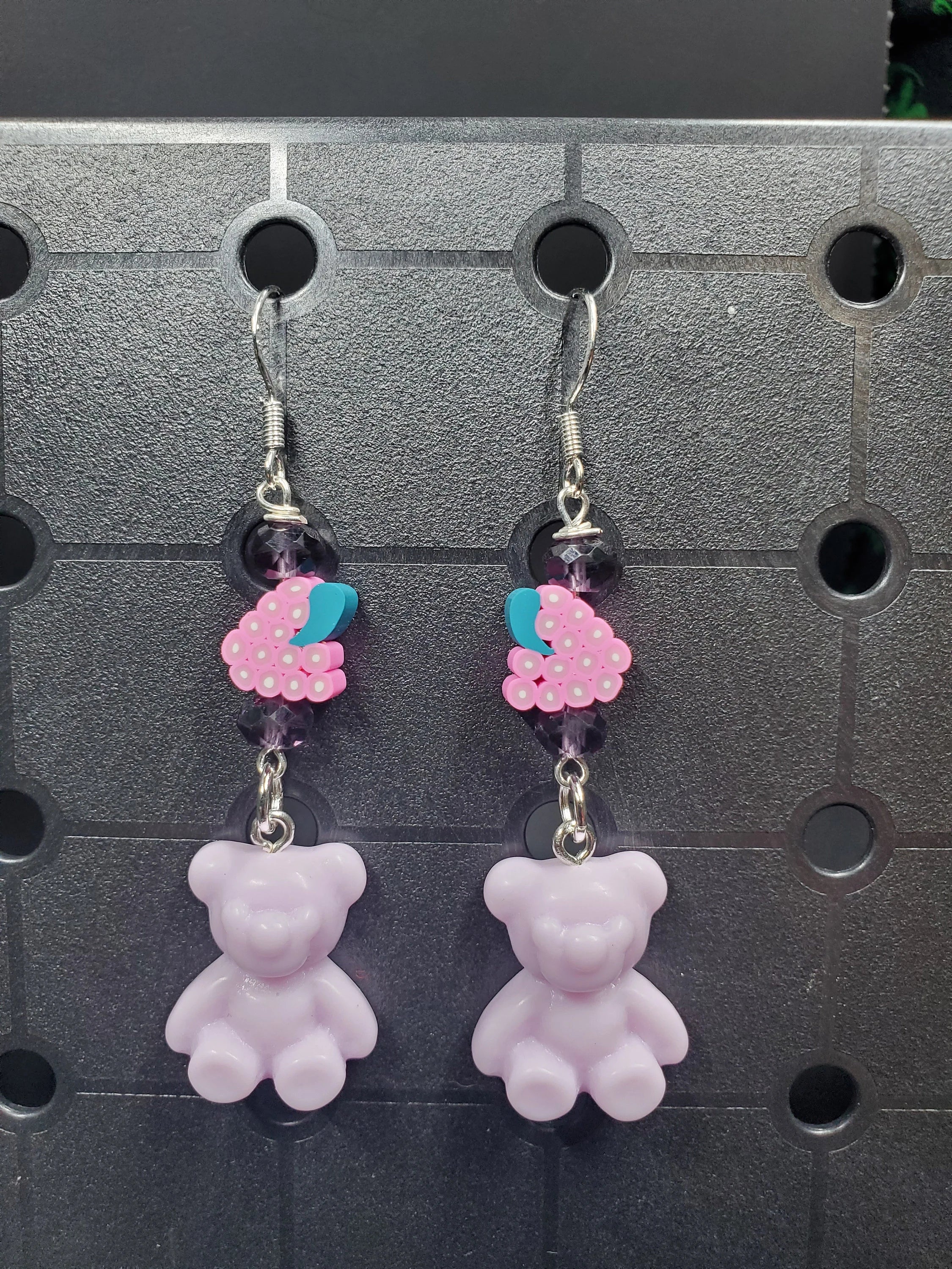 Grape Bear - Earrings - (.925 Sterling Silver Hooks)