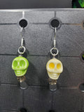 Pale Lemon Lime Skull - Earrings - (.925 Sterling Silver Hooks)