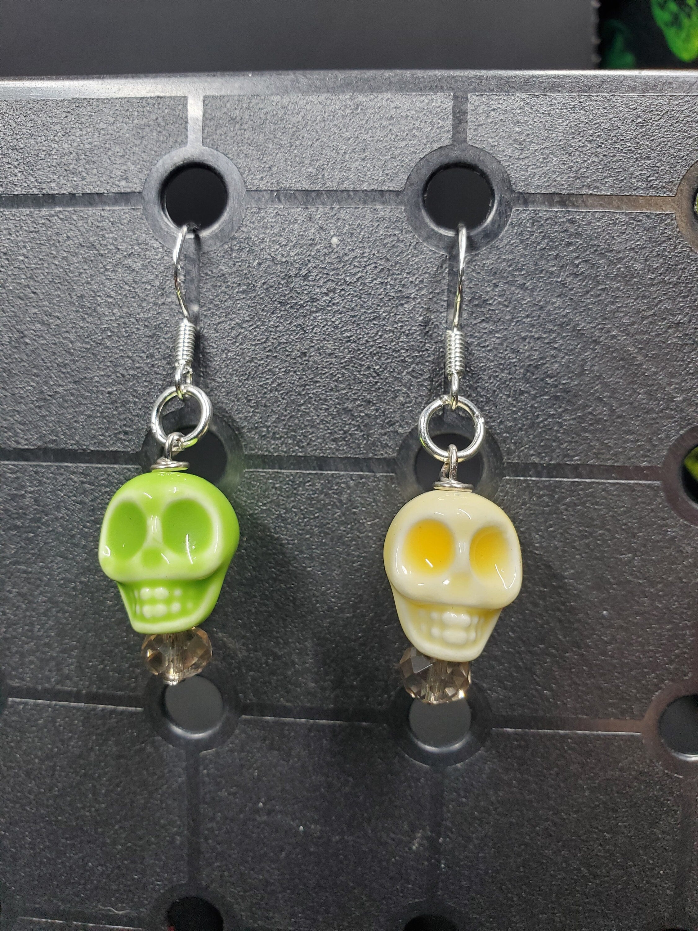 Pale Lemon Lime Skull - Earrings - (.925 Sterling Silver Hooks)