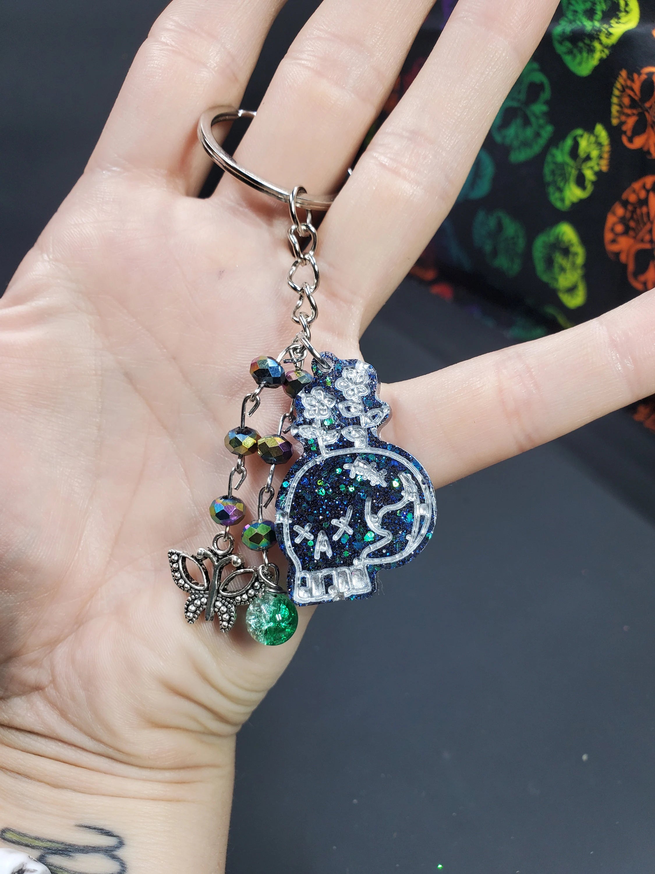 Earthy Rose Skull - Resin Key Chain