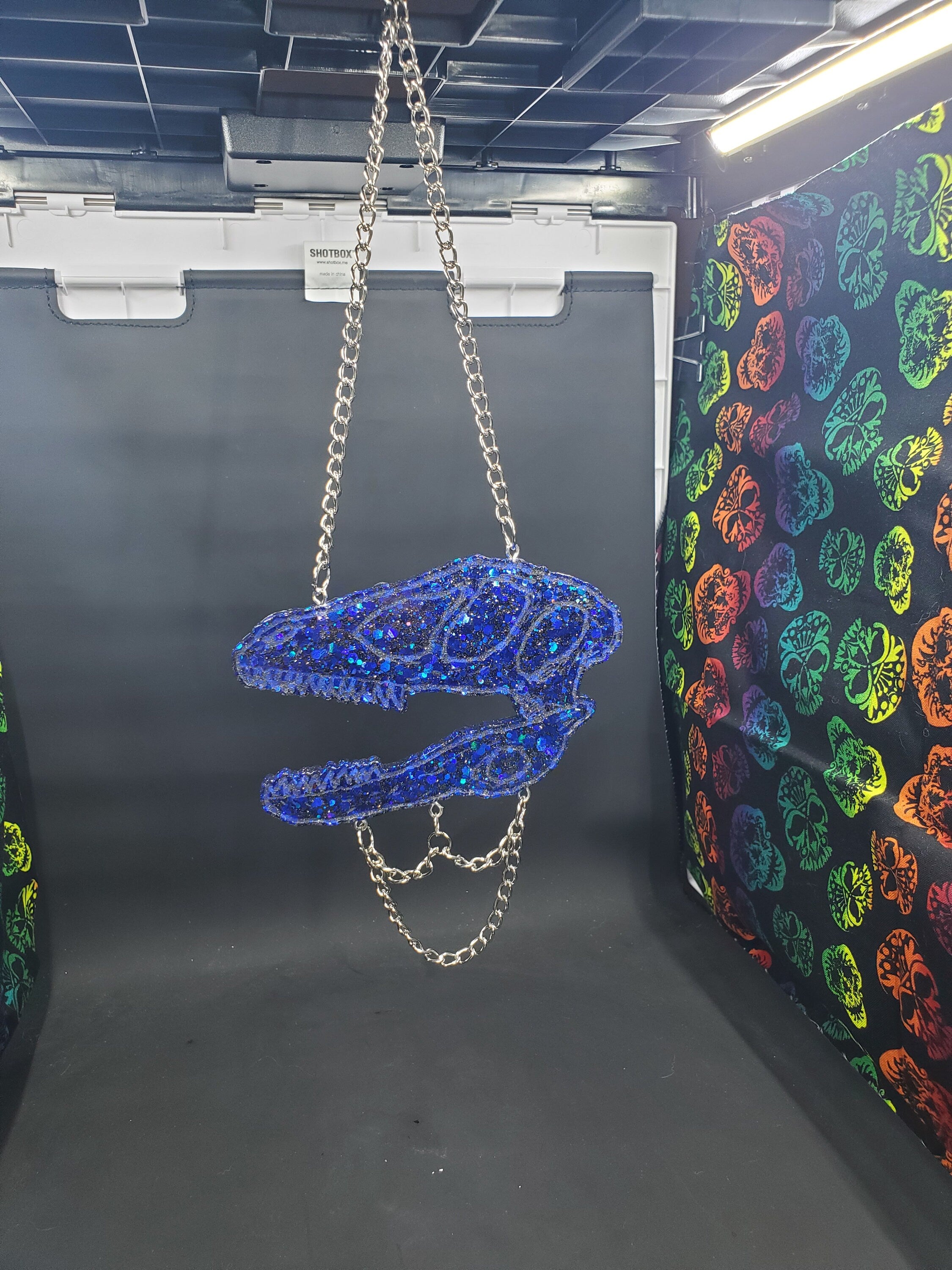 Blue Sparkle Dino Skull - Hanging Decor